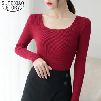 

2019 Autumn Solid Sweater Slim Long Sleeve Sweater Fashion Women Sweater Low Neck Women Knitted Sweater Women Pullover 6038 50