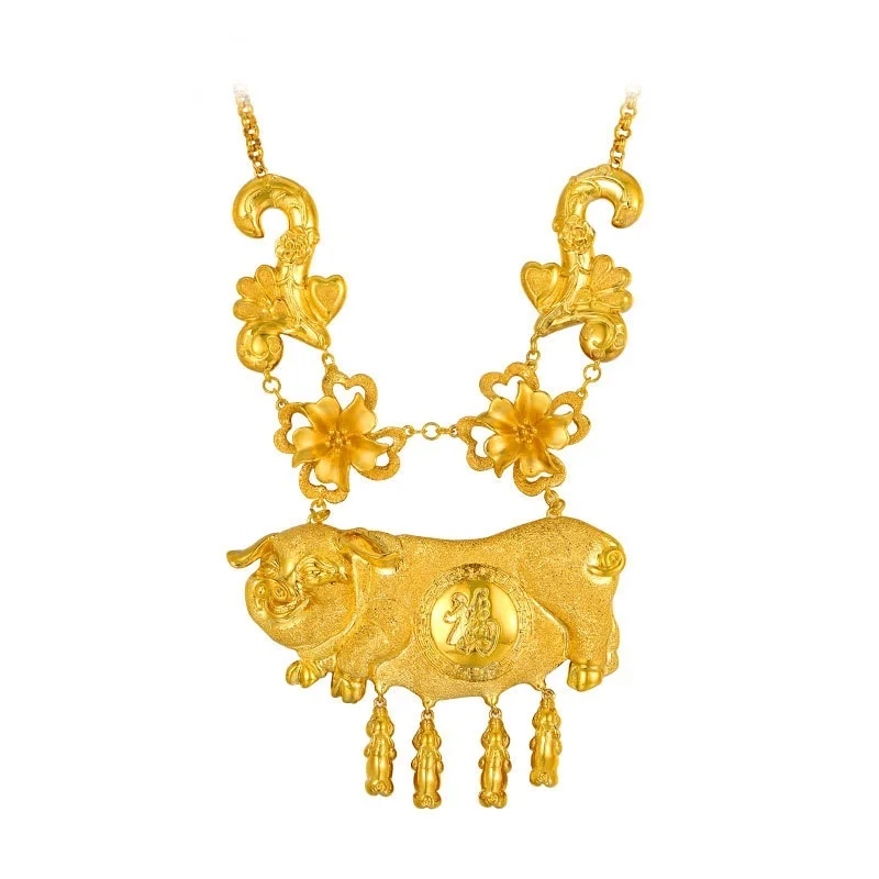 gold OMHXFC,, EX184, Европейская мода, Хит, красивая женская, девичья, для вечеринки, дня рождения, свадьбы, Свинка цветок, 24KT, Золотая подвеска, ожерелье - Цвет камня: gold