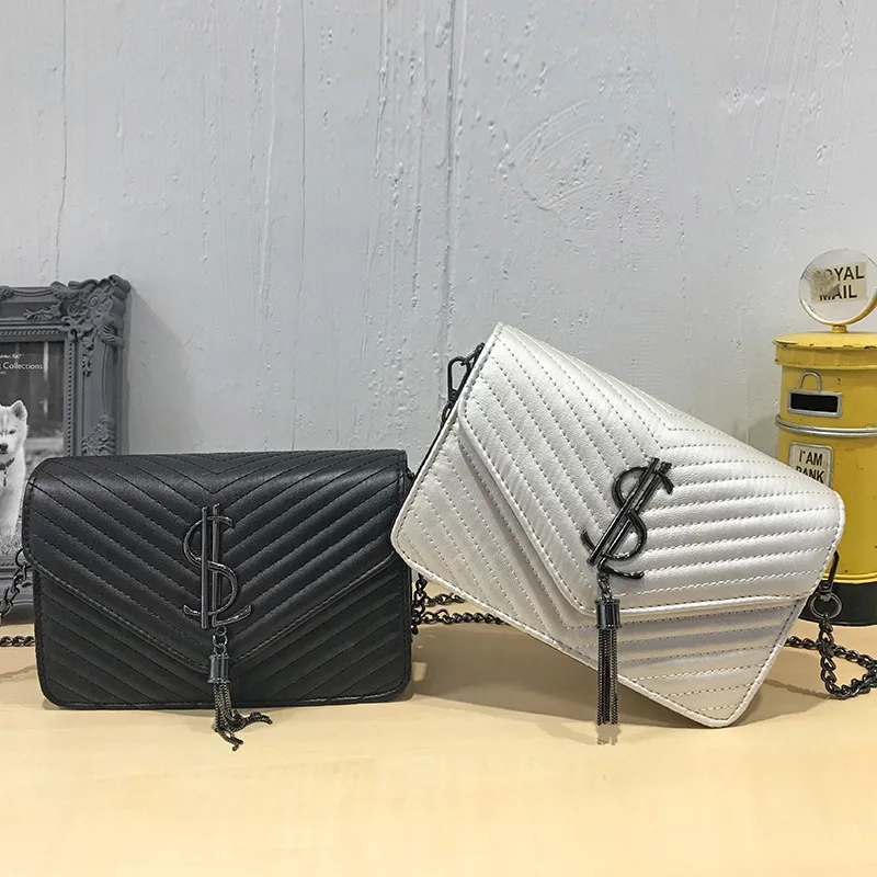 

2019 New Style PU Handbag Summer Small Fragrant Wind-Style Embroidery V Chain Shoulder Bag Fashion Europe And America Shoulder S