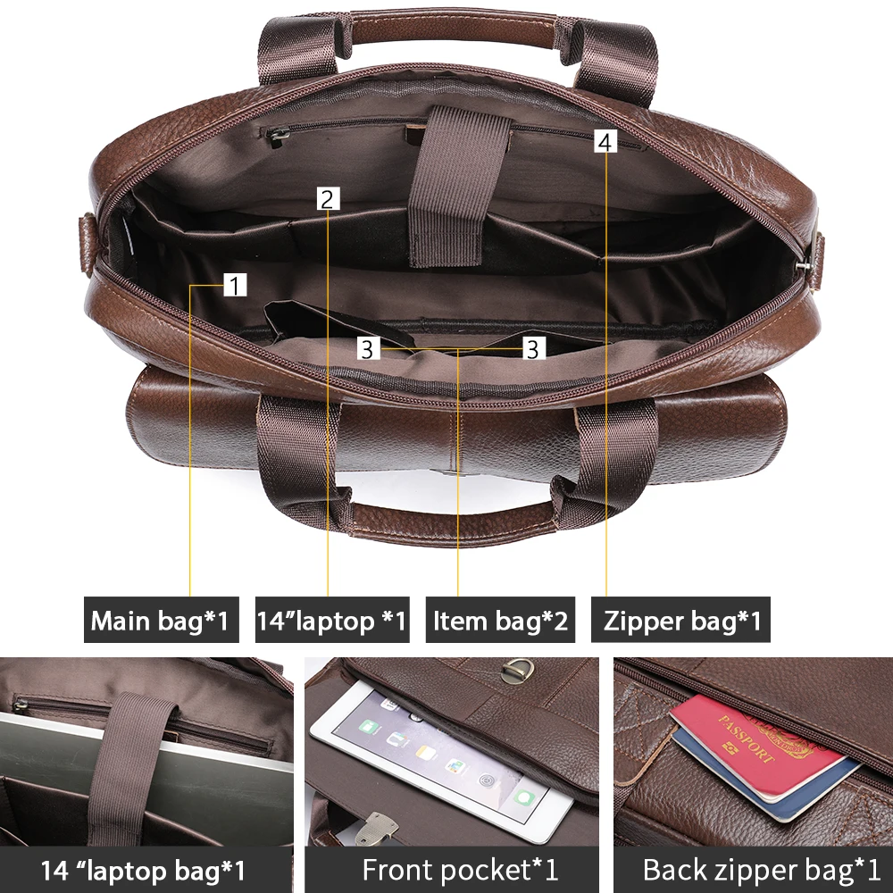 WESTAL Men's Briefcase Genuine Leather Laptop Bag 14 Men's Leather Handbags Office Bag for Men Porte Document  Bags for Man 315 4