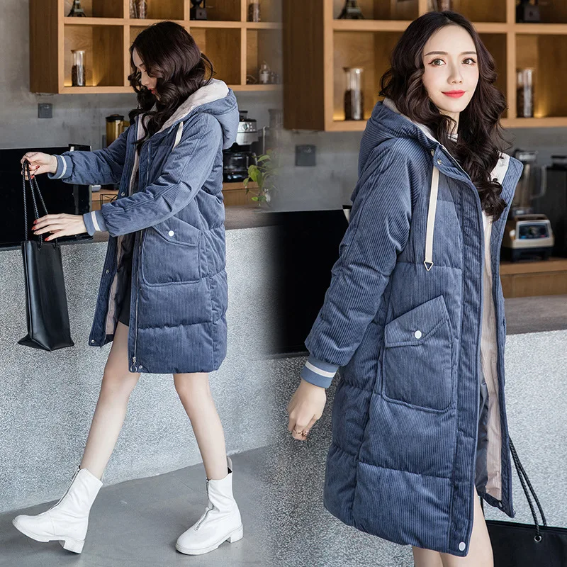 

W092912 Winter New Style Long Sleeve Hooded Mid-length Cotton Overcoat