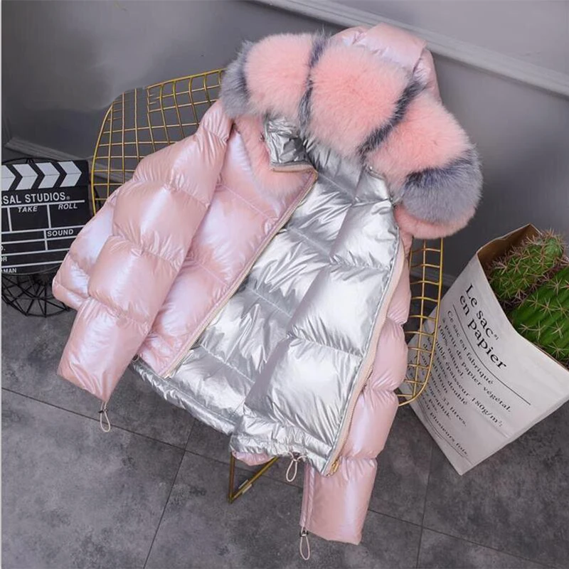 

Real Fur Coat Natural Fox Fur Collar 2019 Winter Jacket Women Loose Short Down Coat White Duck Down Jacket Thick Warm Down Parka
