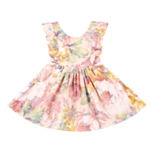 Flofallzique/платье для маленьких девочек с карманом в винтажном стиле; с цветочным рисунком; с круглым вырезом; с оборками; с открытыми плечами; с рукавами; с пуговицами сзади; Вечерние