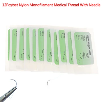 

12Pcs/set Nylon Monofilament Thread With Needle Surgical Suture Training 75cm