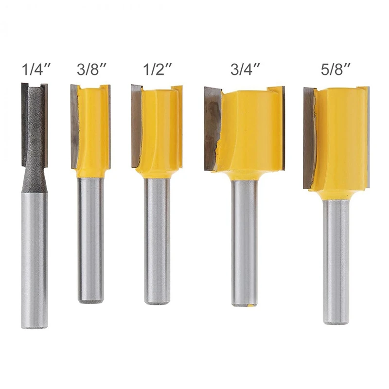 5 Pcs Milling Cutter 1/4inch Shank Straight Knife Trimming Machine Cutter& Dado Router Bit Set for Woodworking Trimming Machi