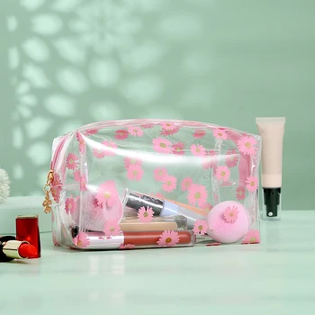 

Travel Transparent Cosmetic Bag Classic Texture Creative Design Chic Daisy PVC Women Makeup Bags Beauty Case Pouch