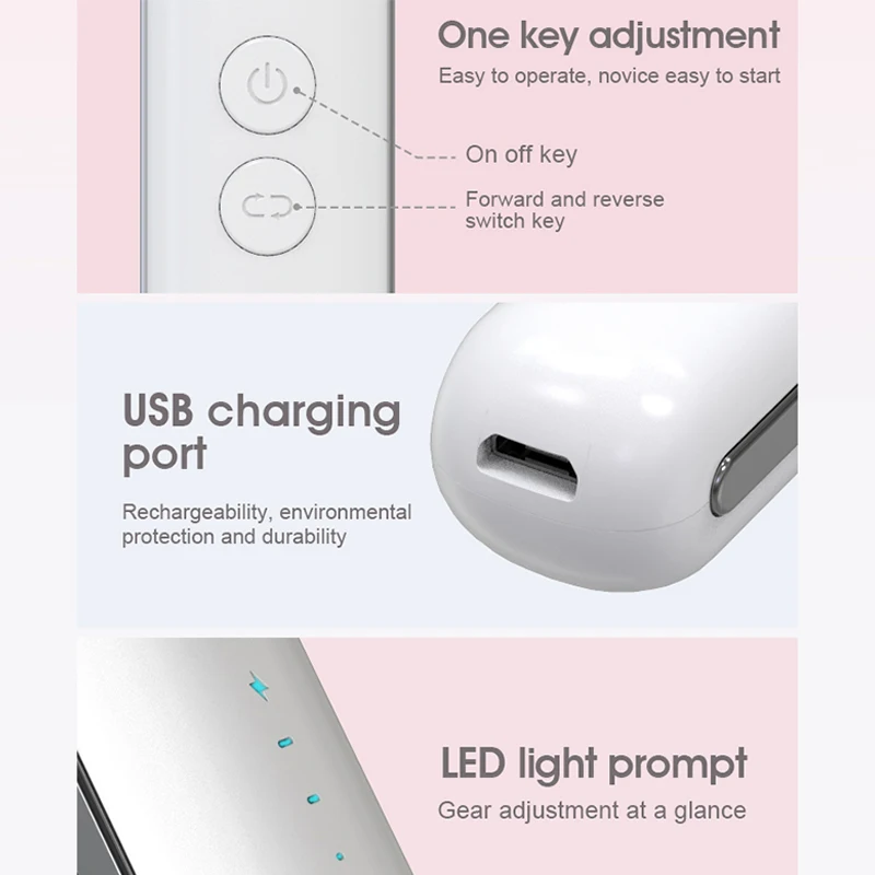 Intelligenter elektrischer Nagelpolierer, USB-Aufladung, 3. Geschwindigkeitsregulierung, schnelles Polieren und Schälen, LED-Beleuchtung, tragbare Nagelwerkzeuge_voghion.com