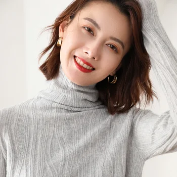 

2019 hot sale 100% goat cashmere high quality Women sweater Turtleneck Pullover Knitted Sweaters Winter Elastic loose sweater