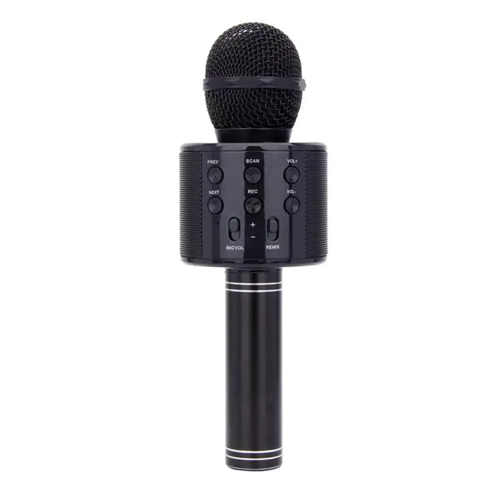 Black WS 858 bluetooth караоке microfoon draadloze Professional spreker consender портативный микрофон Радио Студия Запись микрофон - Цвет: Black