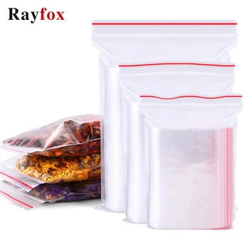 

100pcs Kitchen Accessories Reusable Zip Lock Ziplock Bags Food Fruit Storage Kitchen Storage Tool Transparent Zipper Plastic Bag