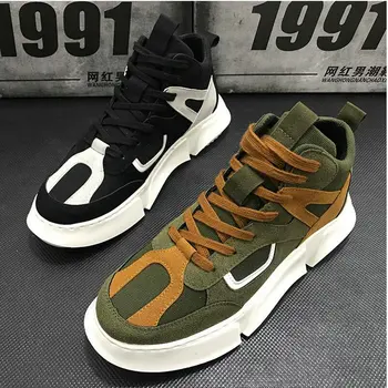 

New Fashion Men handmade Sneakers High Top Casual sneaker Flats Shoes Basket Male Hip-hop Boots Shoes Boys Walking shoes 778