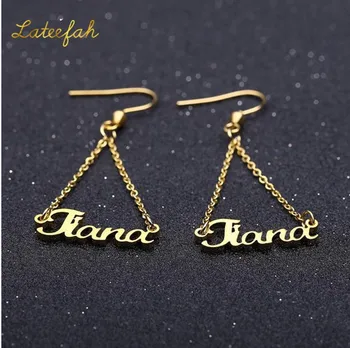 

Personal Fashion Custom Name Triangle Stainless Steel Earrings Eardrop Gold Silvery Classic Retro Style Custom Gifts for Girl