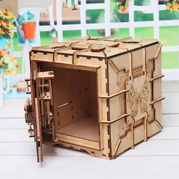 

3D Puzzles Wooden Password Treasure Box Mechanical Puzzle DIY Assembled Model K92D