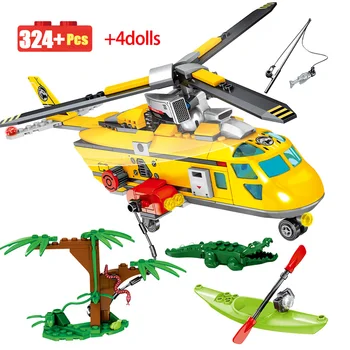 

Military Forest Jungle Rescue Station Car Building Blocks for City Police Helicopter Truck Figures Bricks Toys For Boy