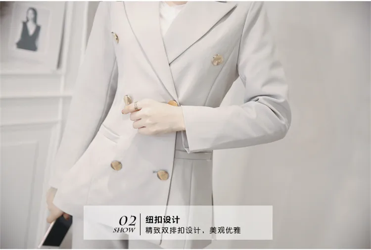 Runway High-end Women's Pants Suit 2 Pieces Set Elegant Golden Double-breasted OL Women Bussines Office Blazer Pants Suits