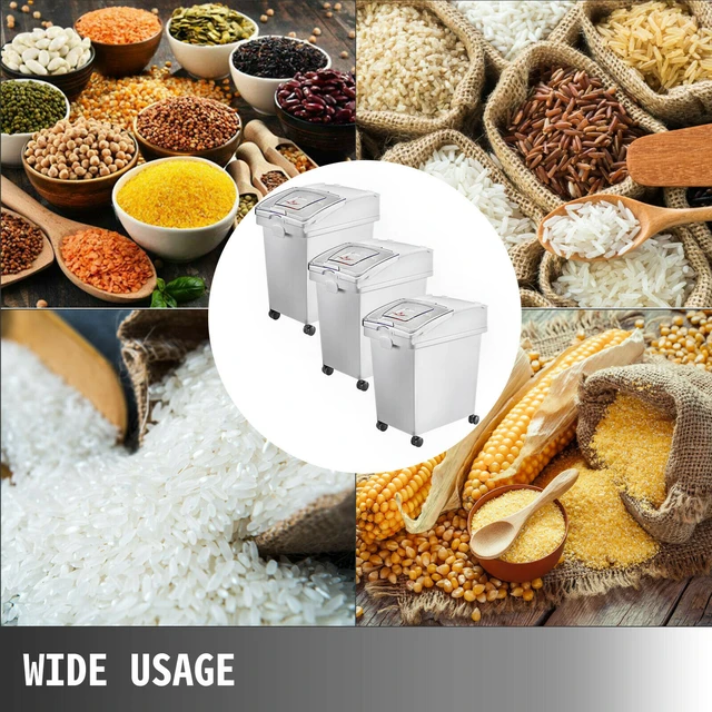 VEVOR Ingredient Bin 10.5+6.6 gal. Ingredient Storage Bin with Wheels PP Material Flour Bins with Scoop, 4 Pcs/Set