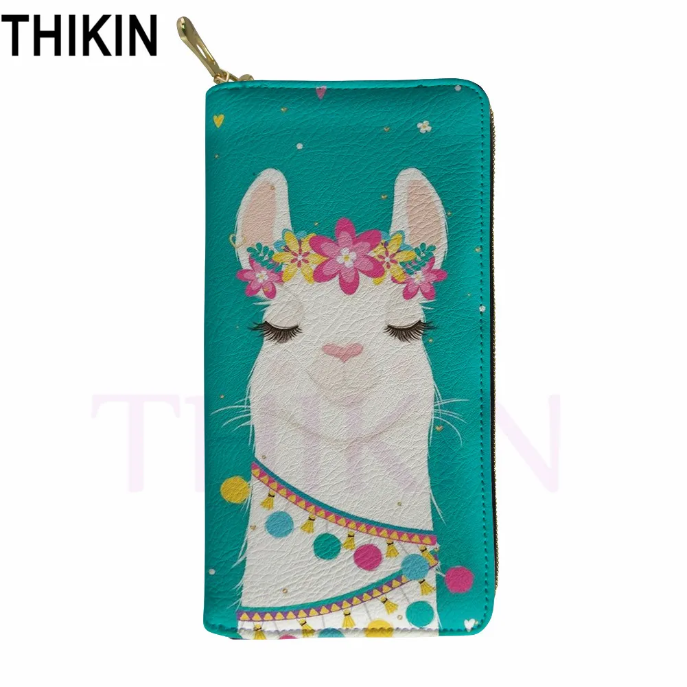as picture THIKIN Мультфильм Альпака печати женский модный кожаный кошелек модный карман водонепроницаемая сумка для денег женский кошелек на заказ Мобильная Сумка - Цвет: as picture