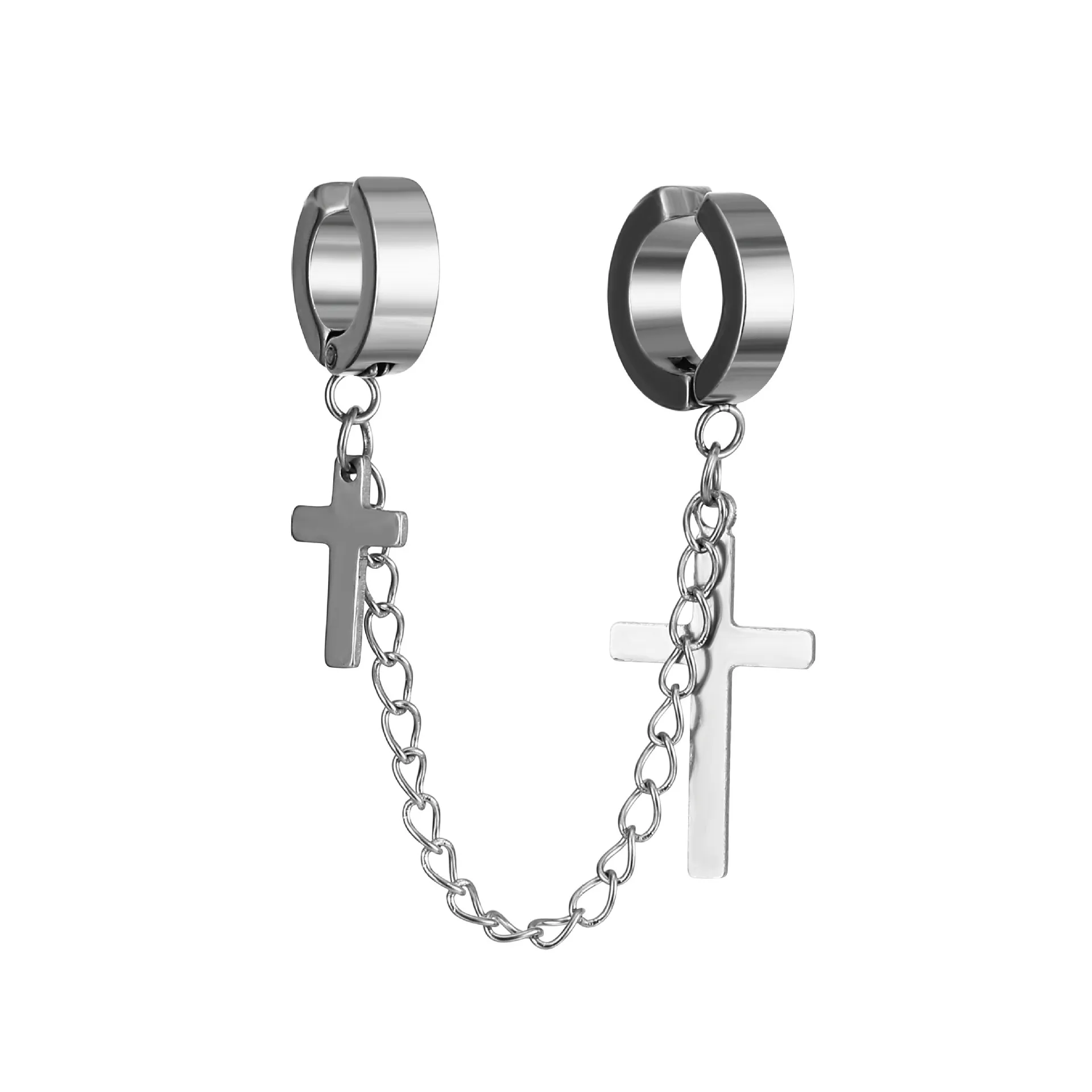 Ear Clip Earrings Titanium Steel Cross Fake Piercing For Men Fashion Chain Tassel For Women Girls