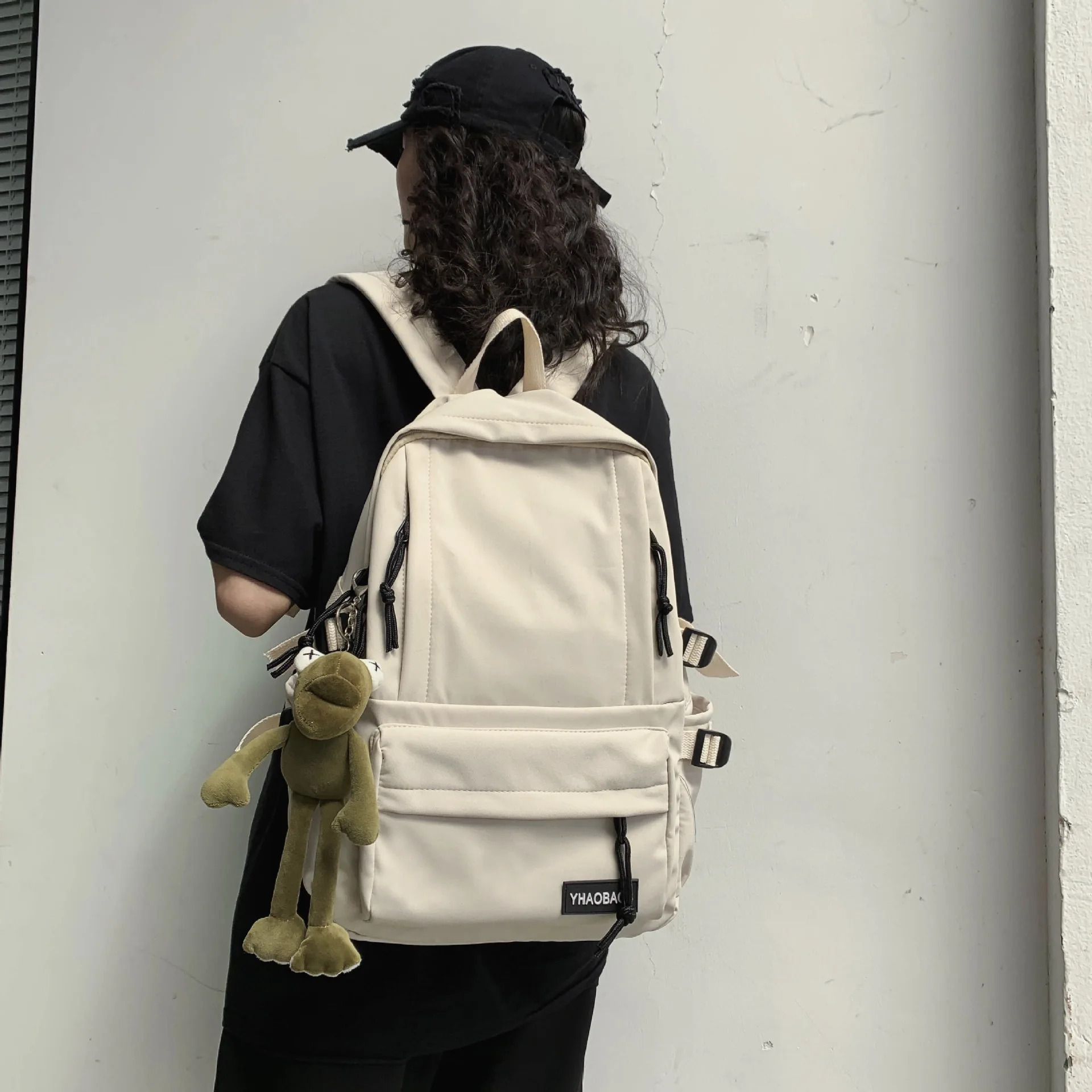 

Casual simple solid color waterproof large-capacity backpack high school student school bag short-distance travel backpack