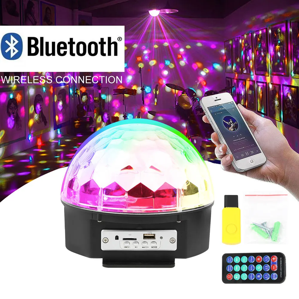 9 видов цветов Bluetooth MP3 Led диско свет шар Вечеринка громкоговоритель дистанционное