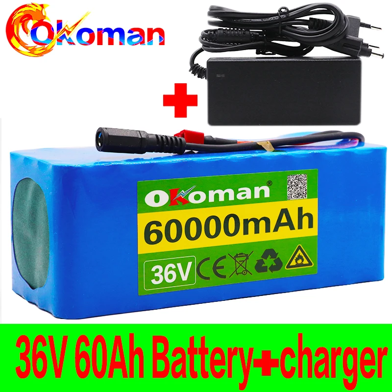 36V battery 10S4P 60Ah pack 500W high power 42V 60000mAh Ebike electric bicycle BMS+42v charger | Электроника