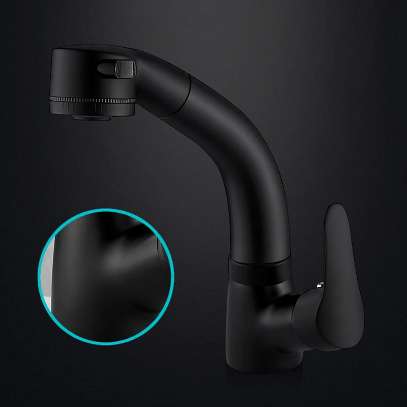 Bathroom Faucet Basin Faucet Shinesia Matte Black Pull Out Spout Rotatable Liftable Body Deck Mounted Hot and Cold Water Mixer Tap