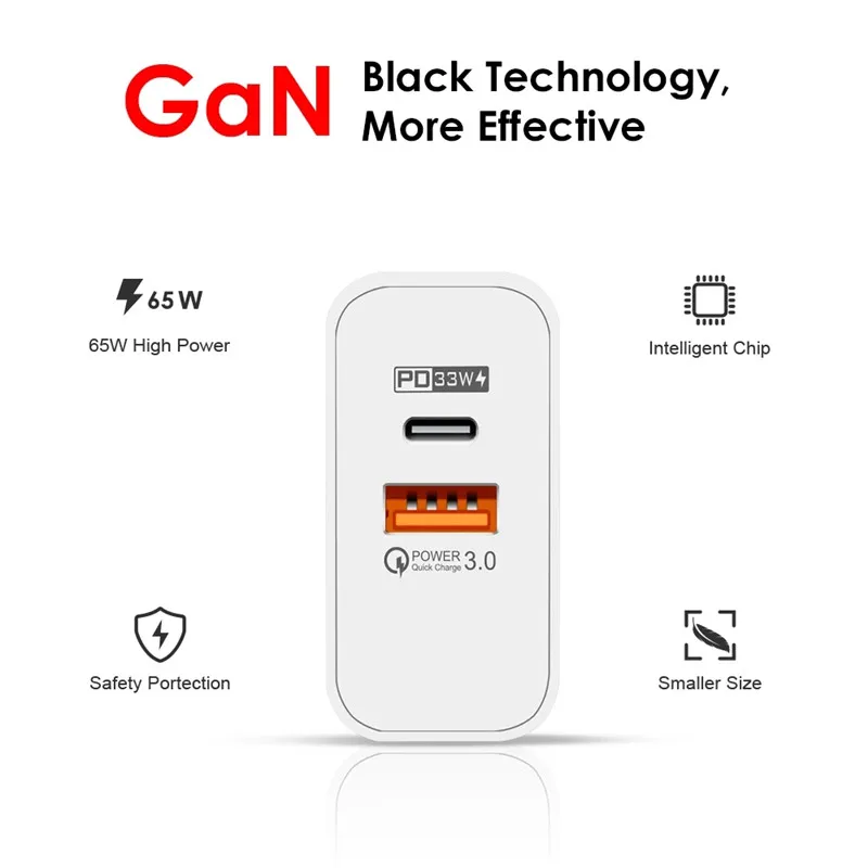 quick charge usb c PD 65W GaN USB C Charger Type C QC3.0 Quick Charger Adapter For iPhone 12 11 13 Pro Max Huawei honor 60 SE Xiaomi 11lite Samsung usb triple socket