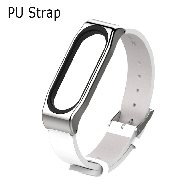 PU White Ремешок из искусственной кожи для mi Band 4 Smartband браслет для Xiaomi mi Band 4 PU ремешок плюс металлический каркас ремешок для mi Band 4 NFC - Цвет: PU White