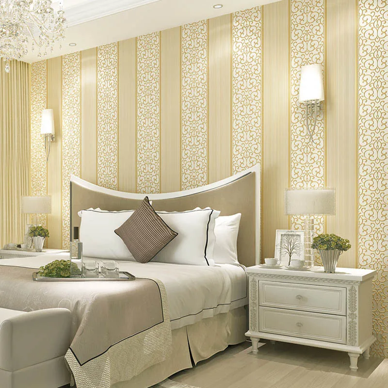 

Self Adhesive Wallpaper European Style Non-woven Wallpaper 3D Stripes Bedroom Wall-to-Wall Living Room Wall Self-adhesive