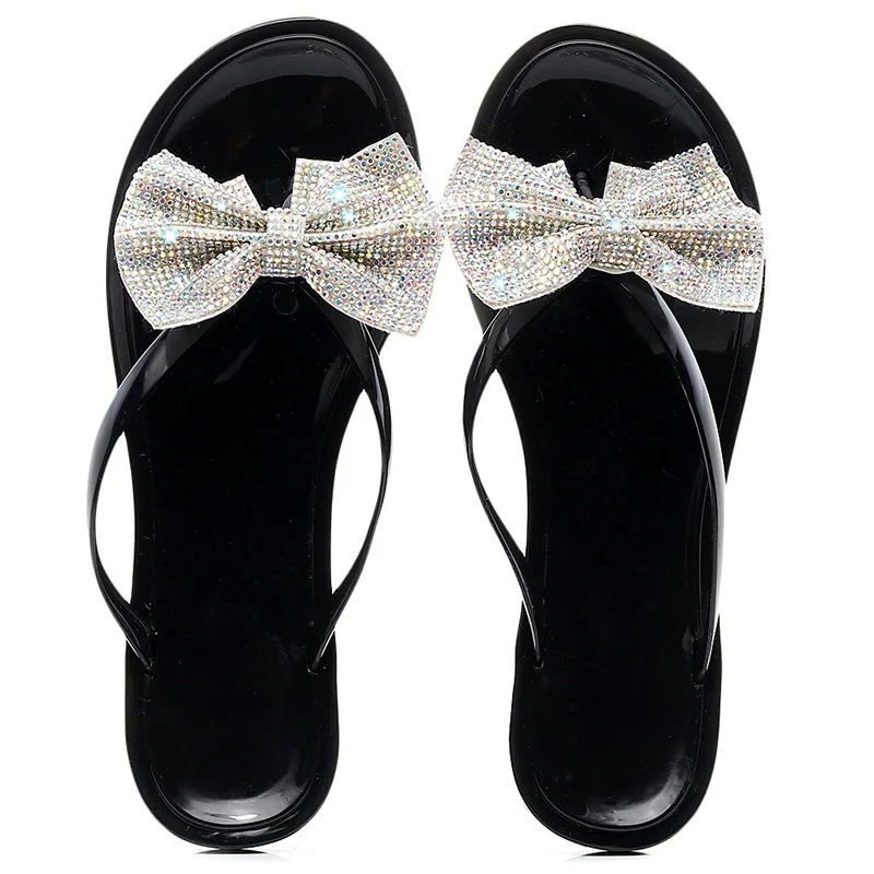 

2019 Shining Crystal Bow Rain Jelly Shoes Women Slippers Home Summer Shoes Beach Sides Woman Flash drill Sandals Female Slipper