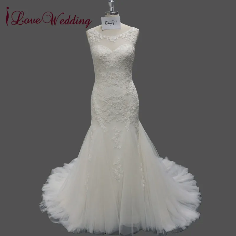 ILoveWedding 2018 платье невесты Sheer Кружева Аппликация рукавов Русалка Тюль Формальное Boho свадебные платья