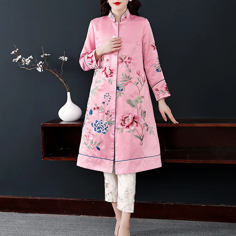 

2019 Chinese style floral embroidery jackets windbreakers long ladies