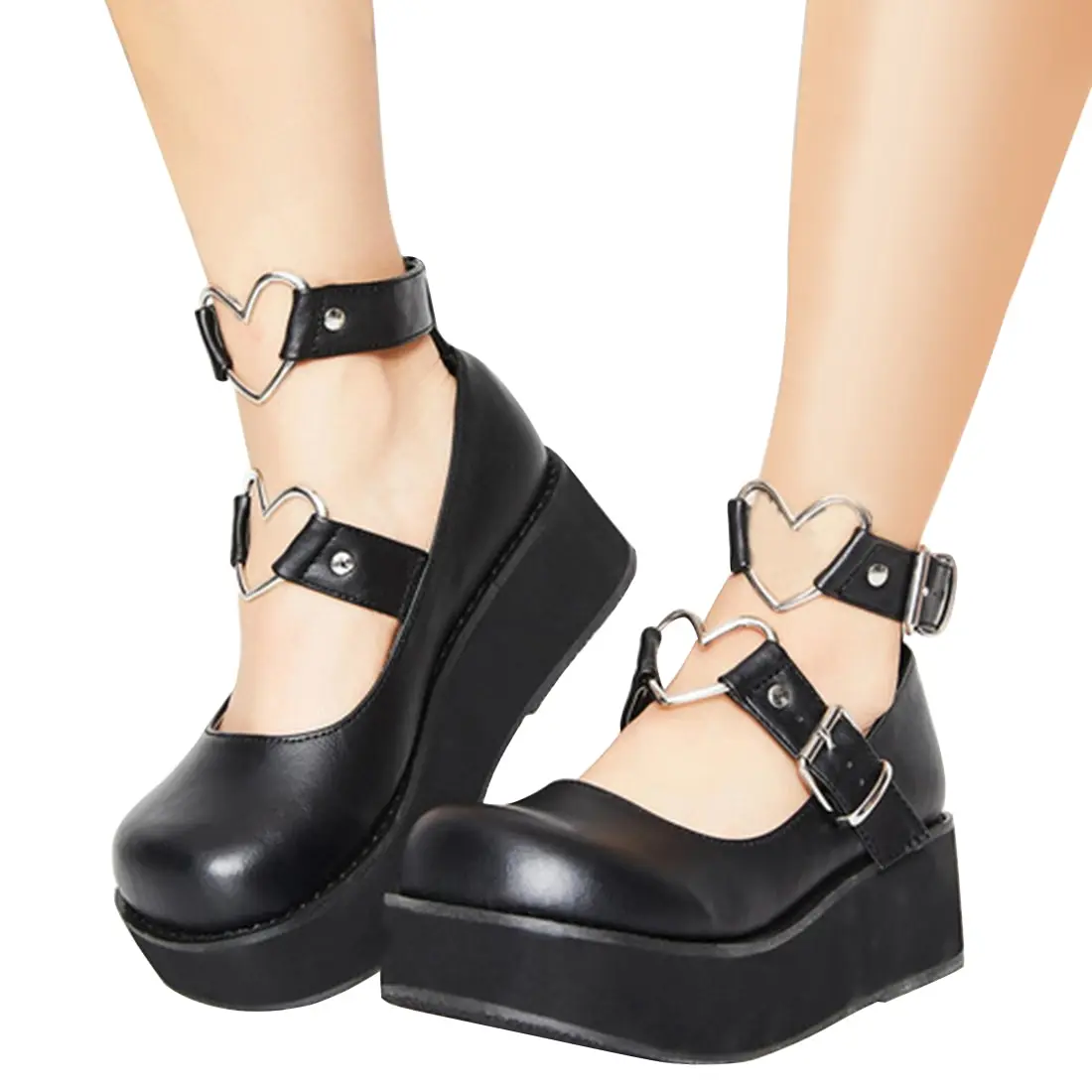 Zapatos de tacón alto de cuña para mujer, zapatillas de plataforma gótica Lolita, zapatos bonitos de marca a la moda
