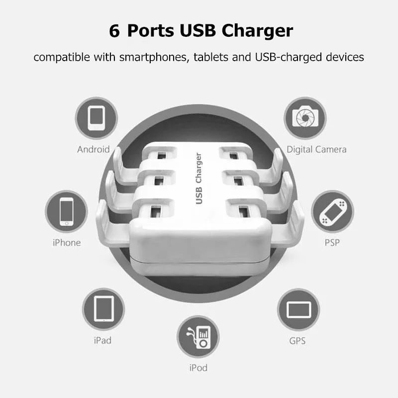 Все смартфоны Pad 5 V/8A 6 USB порт несколько настенное умное зарядное устройство адаптер быстрой зарядки ЕС/США штекер телефон USB зарядное устройство