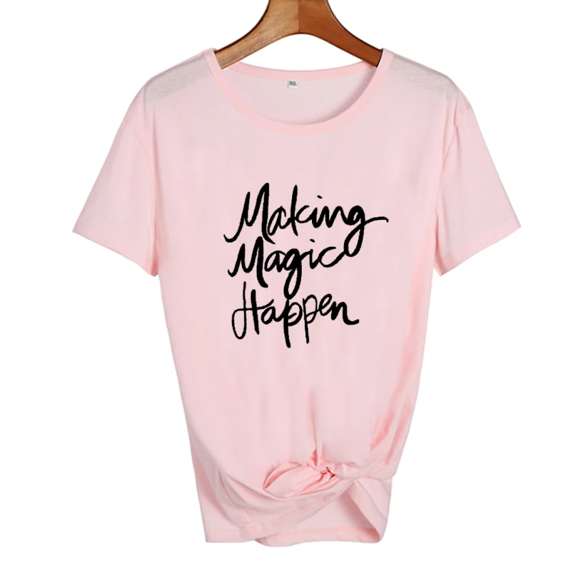 pink-black Making Magic suce Футболка Harajuku модная женская одежда черная белая футболка Ulzzang женская футболка летние топы Tumblr - Цвет: pink-black