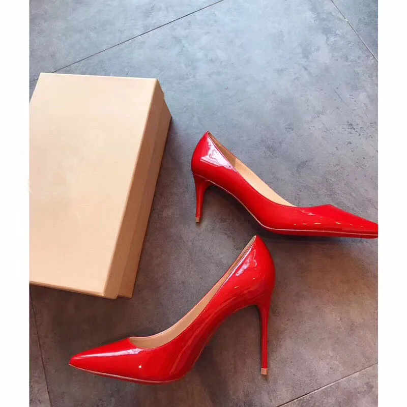 Новинка года; Роскошные брендовые туфли высокого качества на высоком каблуке; женские кожаные туфли-лодочки; свадебные туфли; модная пикантная женская обувь; классические черные туфли - Цвет: red 6.5cm heel