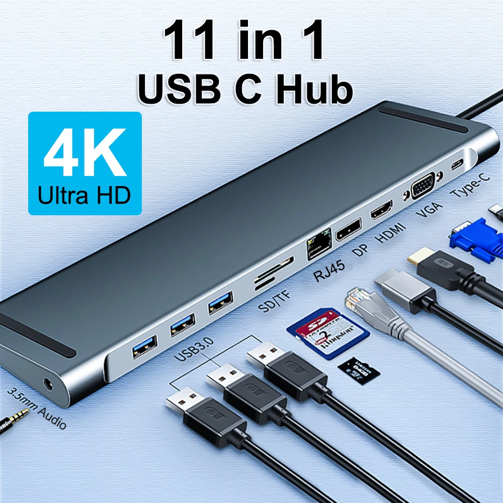 

USB Type C HUB to HDMI RJ45 Multi Function 11 in 1 Carde Reader OTG PD Adapter Support MacBook Pro Galaxy Lenovo 3.0 USB-C HUB