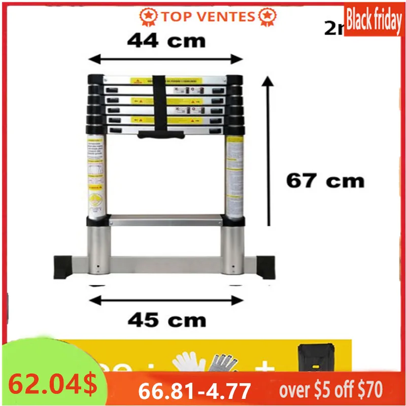 Складная алюминиевая лестница в елочку 2 м выдвижное телескопическое удлинение