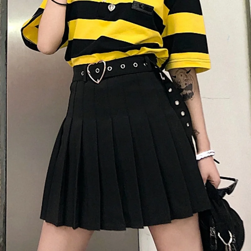 Women Skirt Harajuku Style High Waist Chic Gothic Skirts Summer Student Pleated Skirt Women Hip Pop Streetwear Girls Dance Skirt