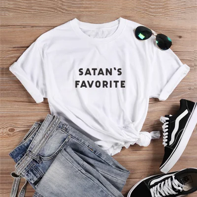 White ONSEME Футболка женская сатанская любимая Эстетическая лозунг tumblr Мода 90s молодой стиль летняя футболка с короткими рукавами женская Q-857 - Цвет: White