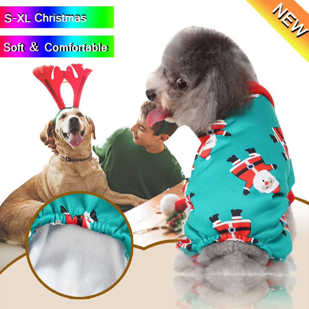 Pet Dog Clothes Jumpsuit Christmas Dog Pajamas Pet Cat Dog Santa Claus Print Vest Sweater Winter Warm Clothing Christmas costume