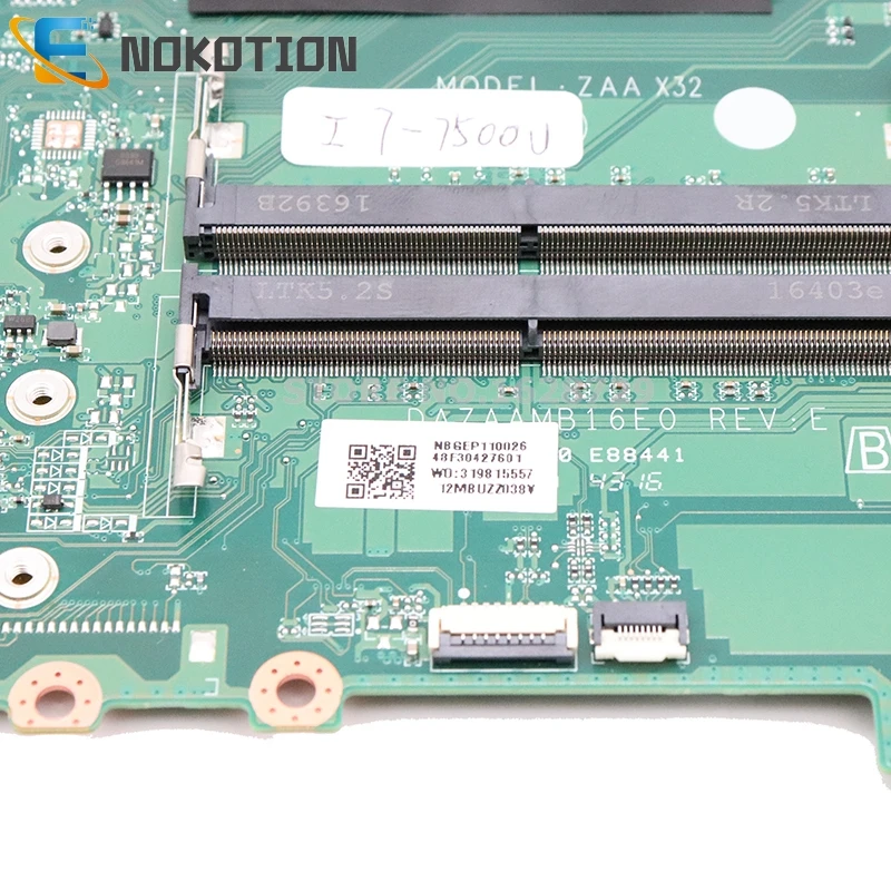 NOKOTION для acer aspire F5-575G Материнская плата ноутбука NBGEP11002 NBGEP110026 DAZAAMB16E0 SR2ZV I7-7500U Процессор DDR4 полный тест