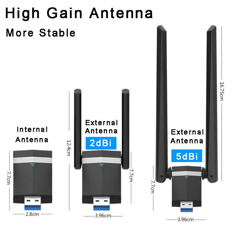 1200 Мбит/с USB3.0 Wifi антенный адаптер RTL8812BU Wifi приемник 5dBi антенна с высоким коэффициентом усиления Беспроводная сетевая карта для настольного ТВ-приставка
