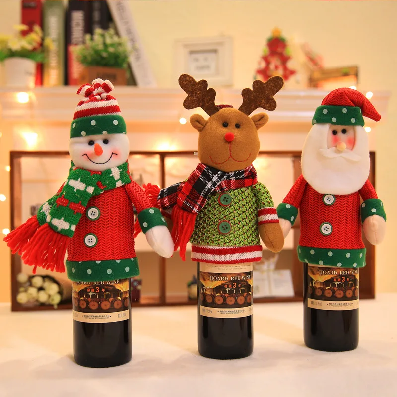

Cute Wine Bottle Cover Set New Year Party Table Decorations for Home Santa Claus Snowman Stocking Christmas Gift Kerst Decoratie