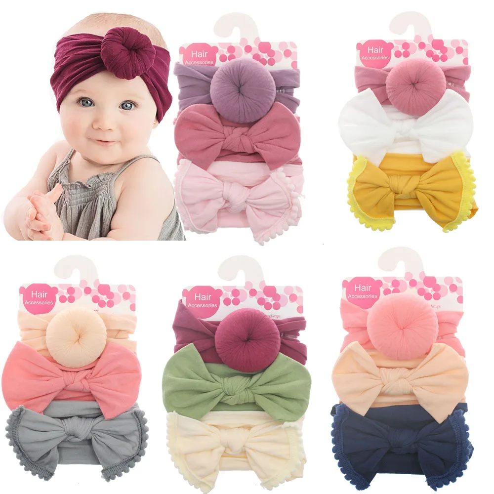 

Elastic Headband Haarband Headbands Girl Bows Hair Nylon Girls Solid Soft 3pcs/set
