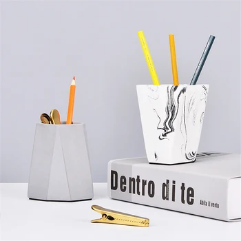 

Nordic Cement Pen Holder Ink Painting Flower Vase Cosmetic Brushes Storage Jar Office Stationery Finishing Can Desktop Organizer