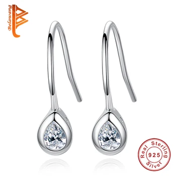 

BELAWANG Authentic 925 Sterling Silver Crystals Dangle Drop Earrings Pave Clear CZ Sterling Silver Jewelry for Women