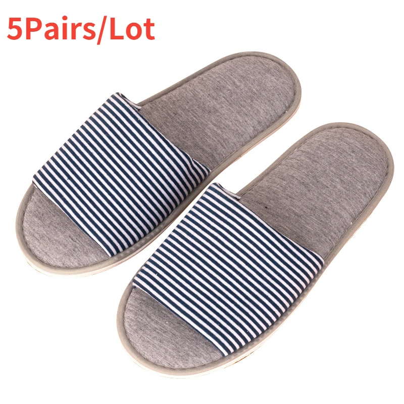 4-5Pairs Mix Colors Open Toe Cotton Slippers Men Women Hotel Disposable Slides Home Travel Hospitality Flats Footwear One Size