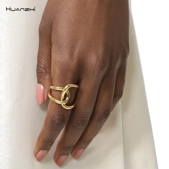 

HUANZHI 2019 New Simpleness Personality Twisted Irregular Curve Cross Metal Ringfor Women Bangle Wedding Party Jewelry Gift