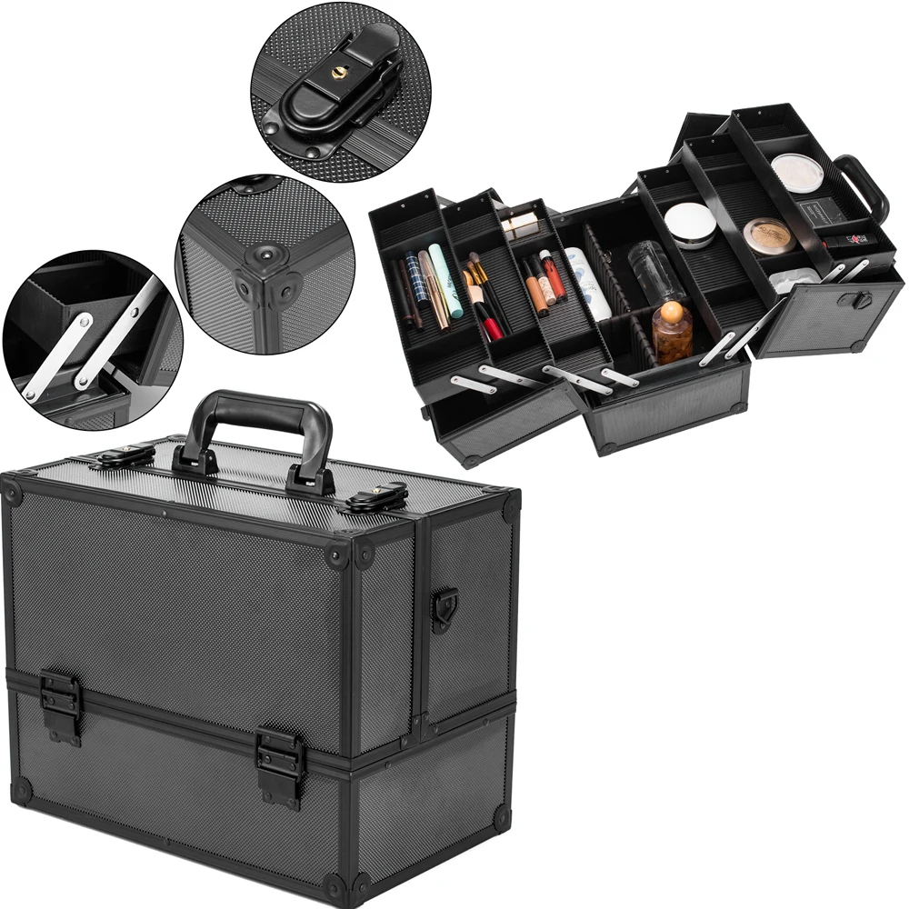 

Makeup Train Case Professional Adjustable Trays Cosmetic Cases Makeup Storage Organizer Box Compartments 14 Inch Large